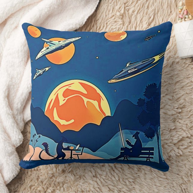 Retro Sci-Fi Planet Scene Cushion (Blanket)