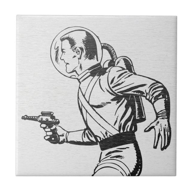 Retro Sci-Fi Spaceman Ceramic Tile (Front)