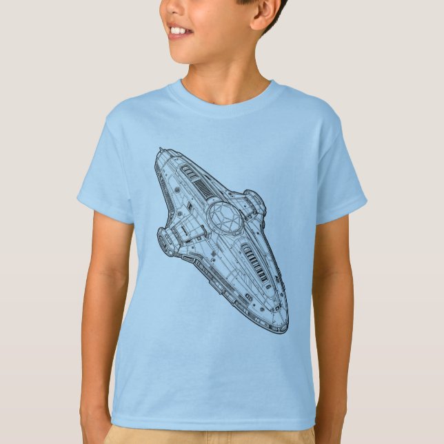 Retro Sci Fi Spaceship Blueprint Art T-Shirt (Front)
