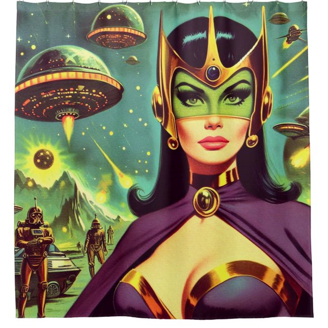 Retro Sci-Fi Woman Shower Curtain (Front)