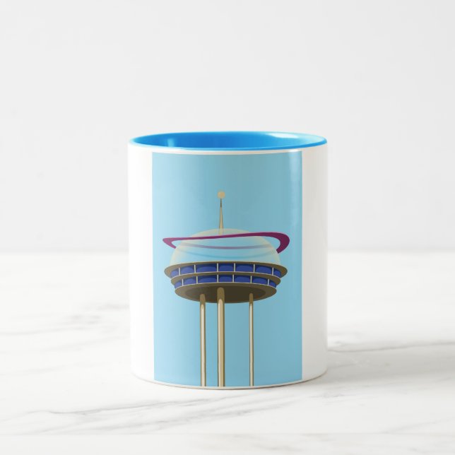 Retro Science fiction skyscraper Two-Tone Coffee Mug (Center)