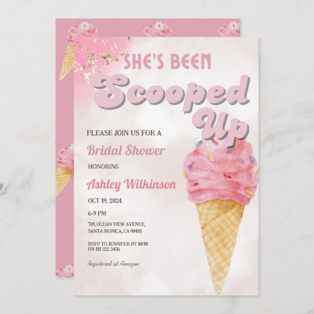 Retro Scooped Up Ice Cream Bridal Shower Blush Invitation (Front/Back)