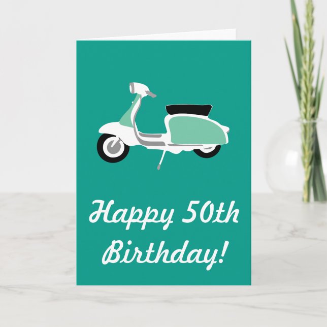 Retro Scooter Happy 50th Birthday Card (Front)