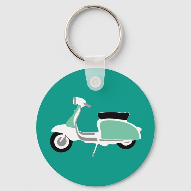 Retro Scooter Round Teal Key Ring (Front)
