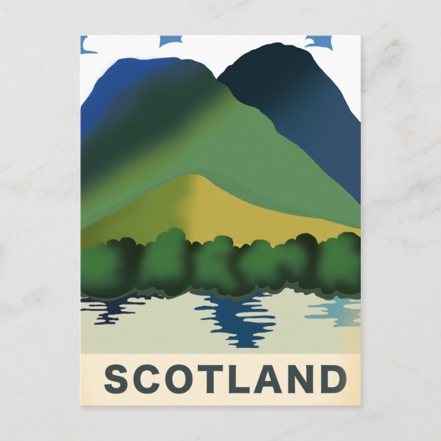 Retro Scotland vacation art Postcard (Front)