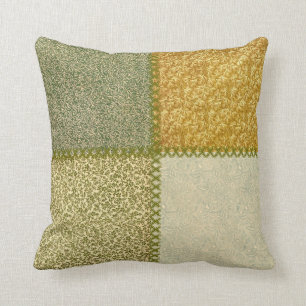 Retro Scrap Patchwork Mustard Greens Pillow