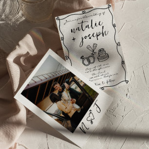 Retro Scribble Hand Drawn Written Photo Wedding    Invitation