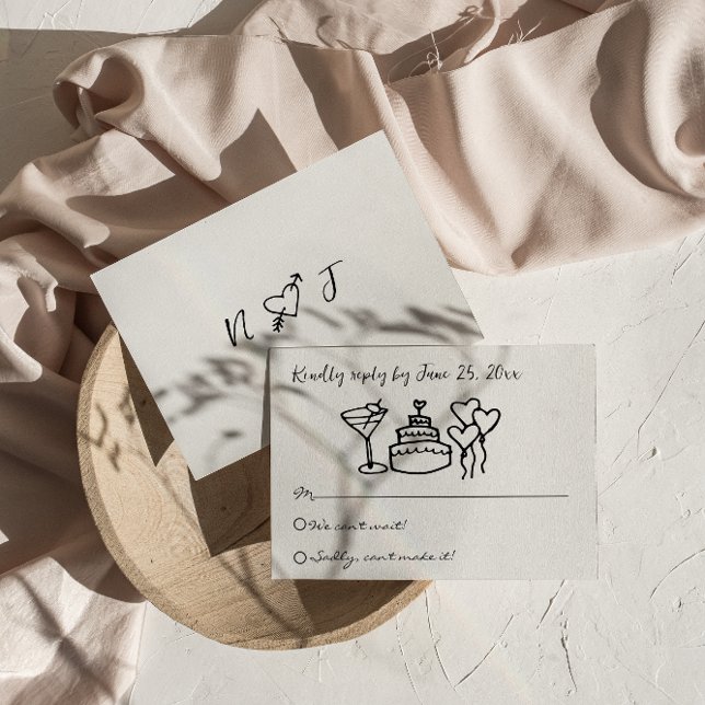 Retro Scribble Hand Drawn Written Unique Wedding  RSVP Card (Creator Uploaded)