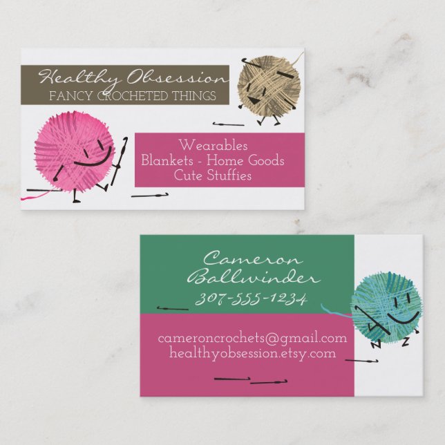 Retro scribble yarn crochet hooks business card (Front/Back)