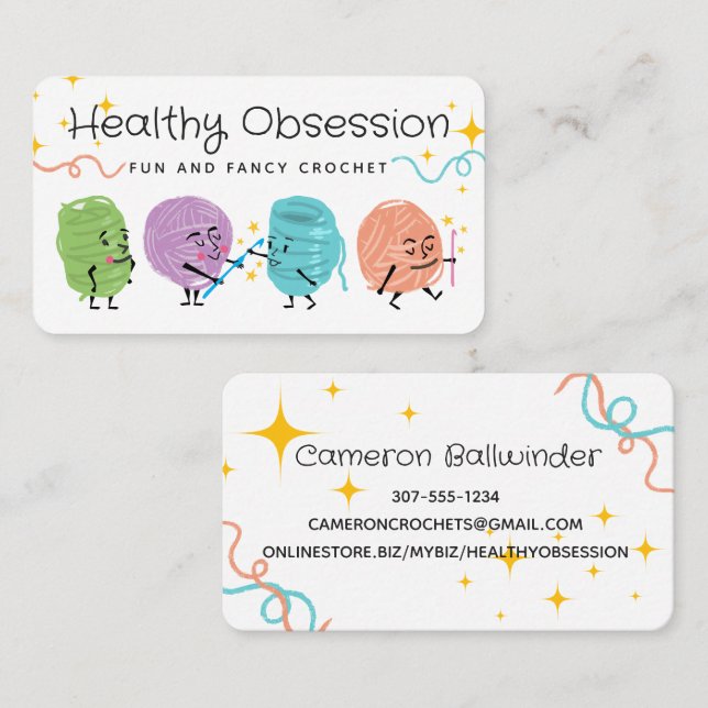 Retro scribble yarn crochet hooks business card (Front/Back)