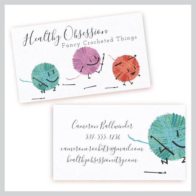 Retro scribble yarn crochet hooks business card (Creator Uploaded)