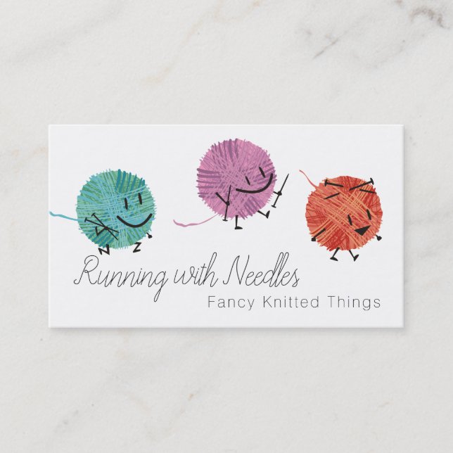 Retro scribble yarn knitting needles business card (Front)
