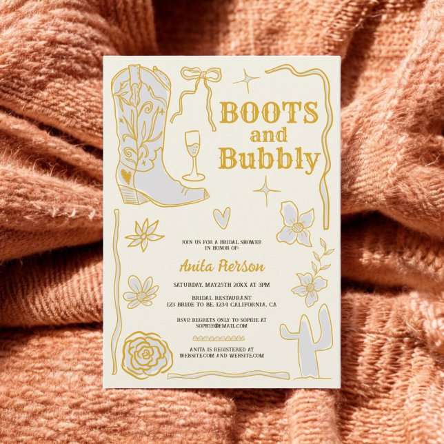 Retro scribbles boots bubbly bridal shower invitation (Retro scribbles boots bubbly bridal shower invitation)