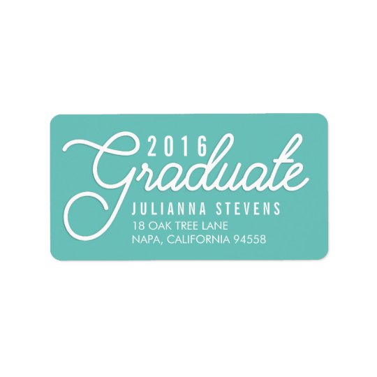 Retro Script Aqua Graduation Return Address Label