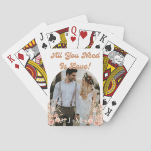  retro script arch botanical boho photo wedding playing cards
