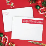 Retro Script Baby's First Christmas Return Address Wrap Around Label<br><div class="desc">This elegant and festive holiday return address label features a red background with white script and modern typography. The script greeting says "Baby's First Christmas". Customise it with your own name and address. This design coordinates with our "Baby's First Christmas" holiday photo card.</div>