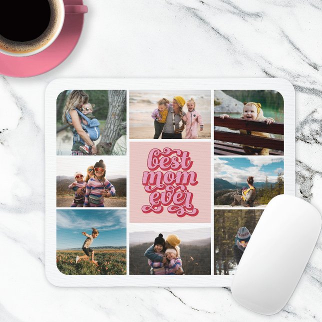 Retro Script Best Mum Ever Photo Collage Mouse Pad (Creator Uploaded)
