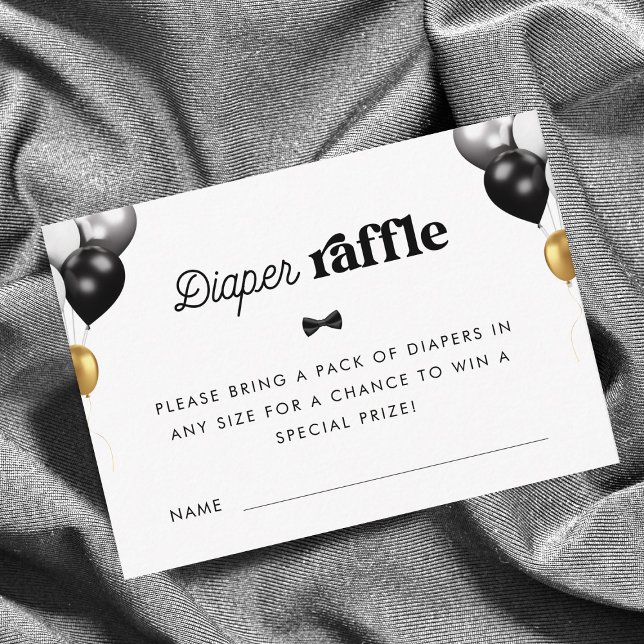 Retro Script Black White Diaper Raffle Baby Shower Enclosure Card (Creator Uploaded)