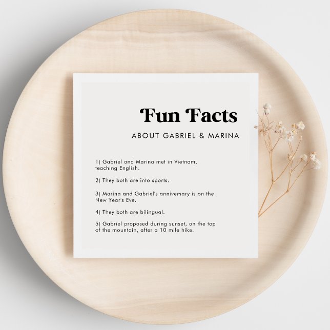 Retro Script Bold Typography 5 Fun Facts Wedding Napkin (Creator Uploaded)