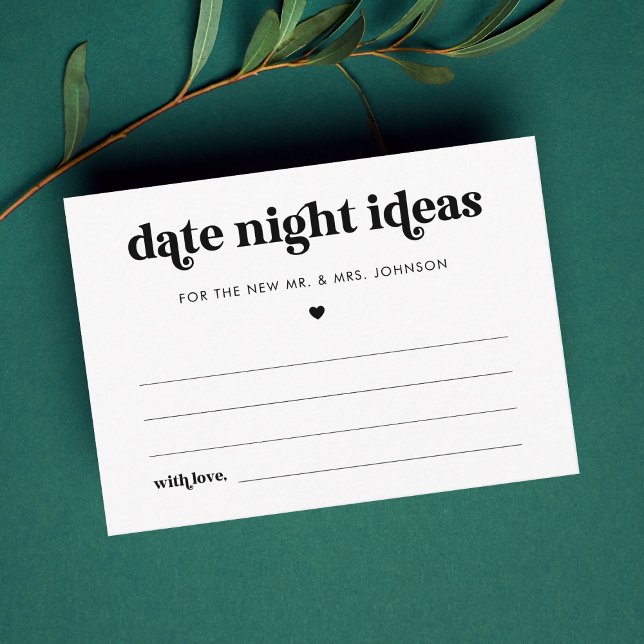 Retro Script Date Night Ideas Bridal Shower Card (Creator Uploaded)