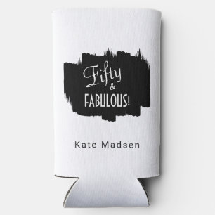 Retro Script Fifty & FABULOUS Black & White Seltzer Can Cooler