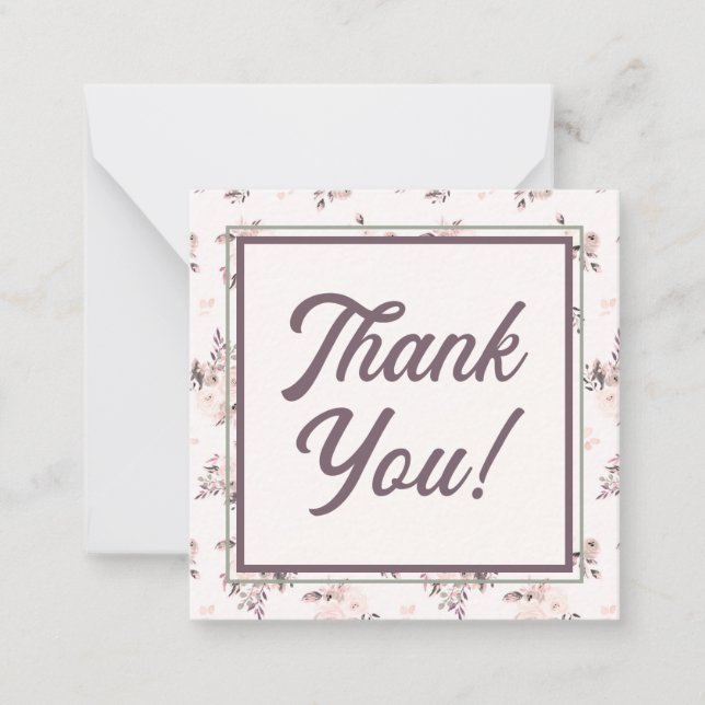 Retro Script Font with Blush Pink Floral Thank You Card (Front)