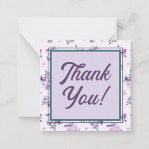 Retro Script Font with Purple Floral Thank You Card