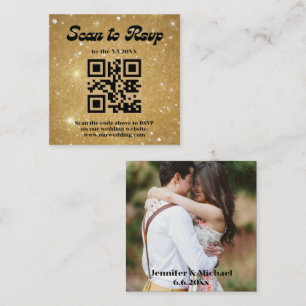 retro script gold rsvp qr code wedding photo enclosure card