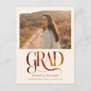 Retro Script Grad Photo Graduation Invitation Postcard