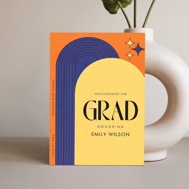 Retro Script Grad Simple Graduation Announcement Postcard (Creator Uploaded)