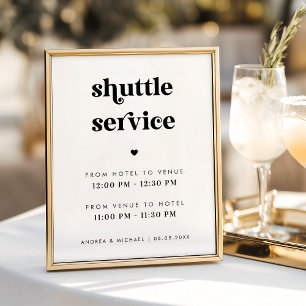 Retro Script & Heart Shuttle Service Wedding Sign