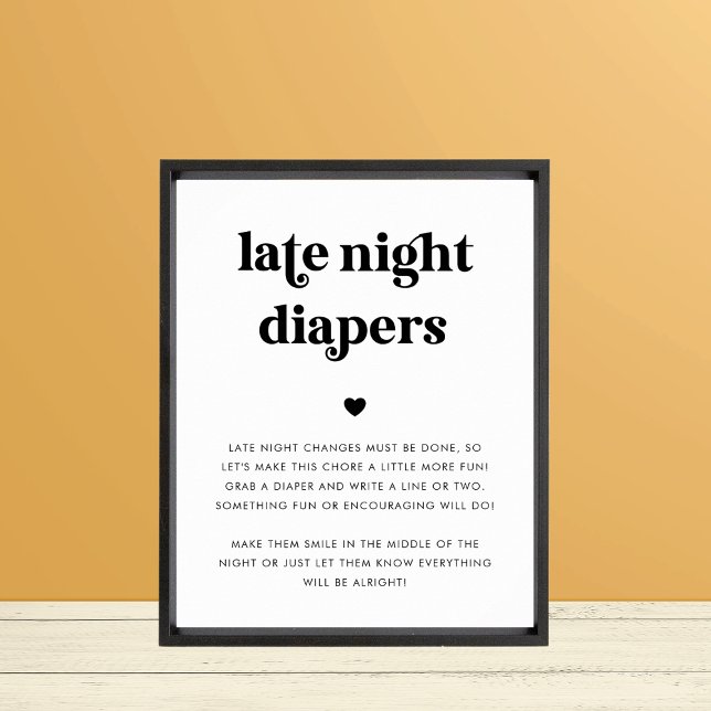 Retro Script Late Night Diapers Baby Shower Sign (Creator Uploaded)