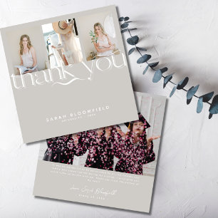 Retro Script   Light Beige Photo Graduation Thank You Card