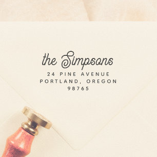 Retro Script Name & Simple Return Address Rubber Stamp