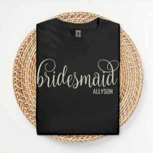 Retro Script Natural on Black Bridesmaid T-Shirt