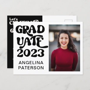 Retro Script Photo Black & White Graduate Party Invitation Postcard