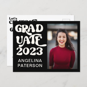 Retro Script Photo Black & White Graduate Party Invitation Postcard