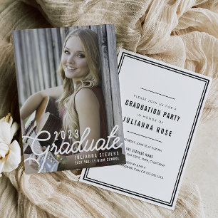 Retro Script Photo Graduation Party Invitation