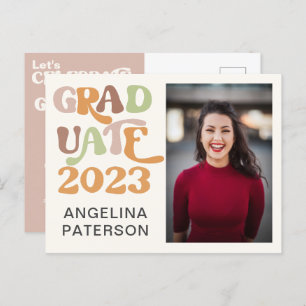 Retro Script Photo Terracotta Graduate Party Invitation Postcard