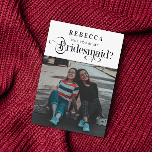 Retro Script & Photo Vintage Bridesmaid Proposal Announcement