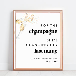 Retro Script Pop the Champagne Bridal Shower Sign