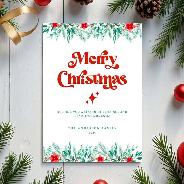 Retro Script Red & Green Merry Christmas Holiday Card (Creator Uploaded)