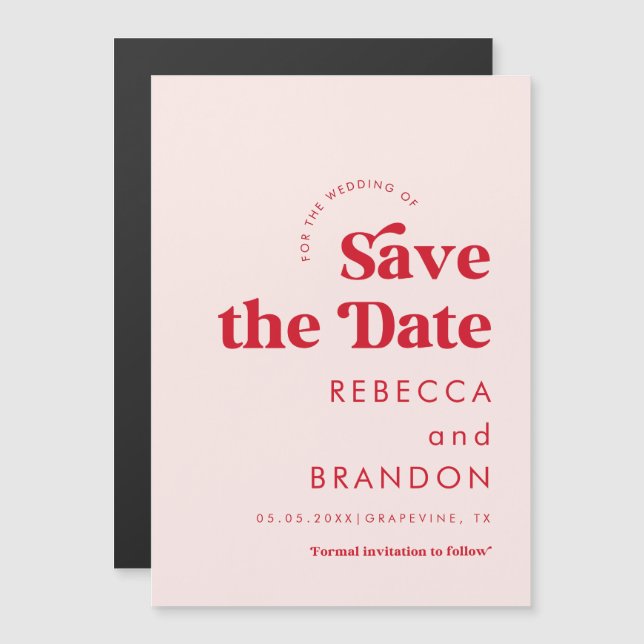 Retro Script Red & Pink Typography Simple Wedding Magnetic Invitation (Front/Back)