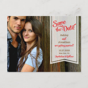 Retro Script & Ribbon Banner Photo Save the Date Announcement Postcard
