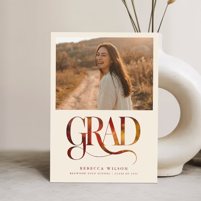 Retro Script Simple Grad Photo Graduation Postcard (Creator Uploaded)