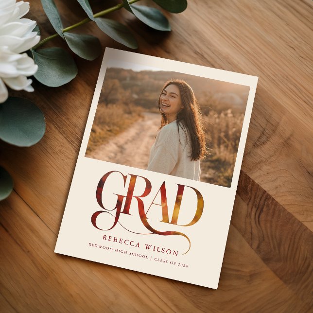 Retro Script Simple Photo Graduation Announcement Postcard (Creator Uploaded)