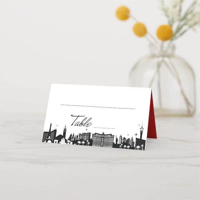 Retro Script Table Las Vegas Skyline Place Card (Front)