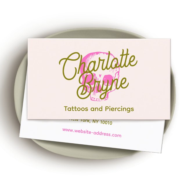 Retro  Script Tattoo Artist Pink Skull Business Card (Creator Uploaded)