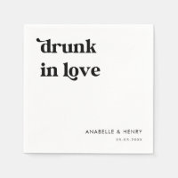 Retro Script Typography Drunk In Love Name Wedding