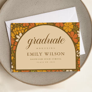 Retro Script Vintage Floral Graduation Thank You Postcard